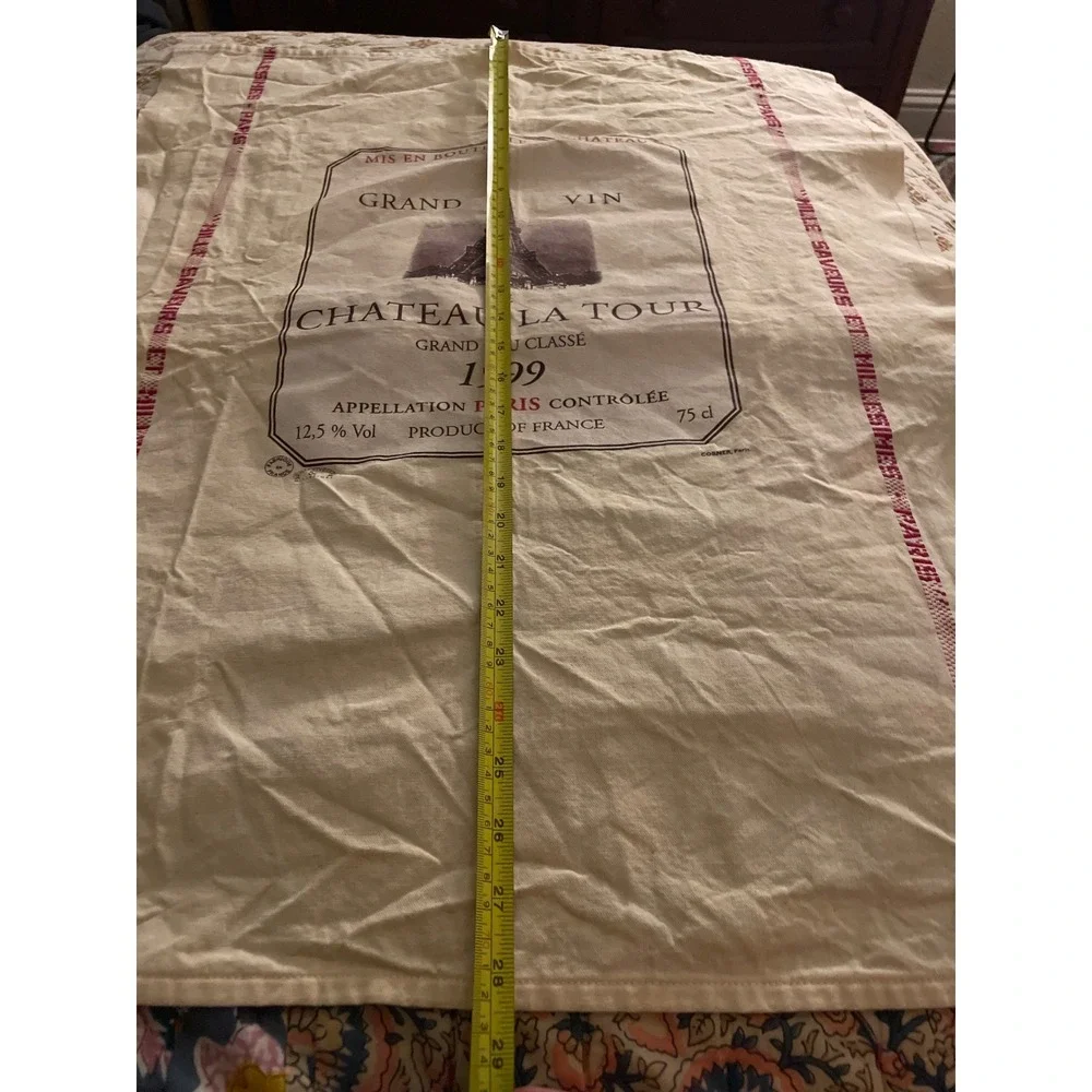 Vintage CORNER Paris Chateau La Tour 1999 Wine Label Tea Towel Made in France